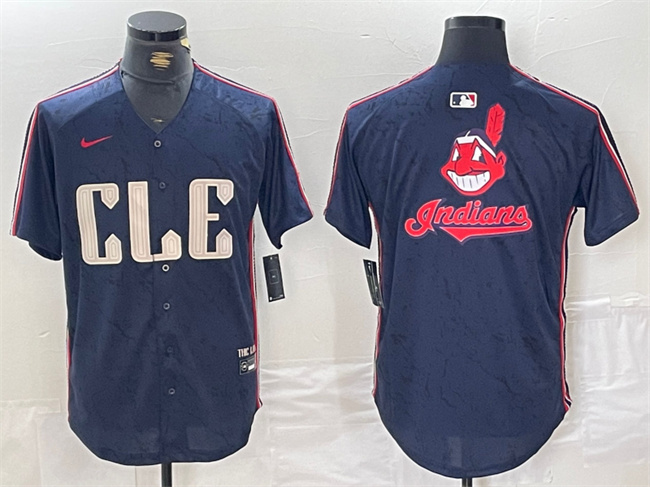 Men's Cleveland Guardians Team Big Logo Navy 2024 City Connect Limited Stitched Baseball Jersey